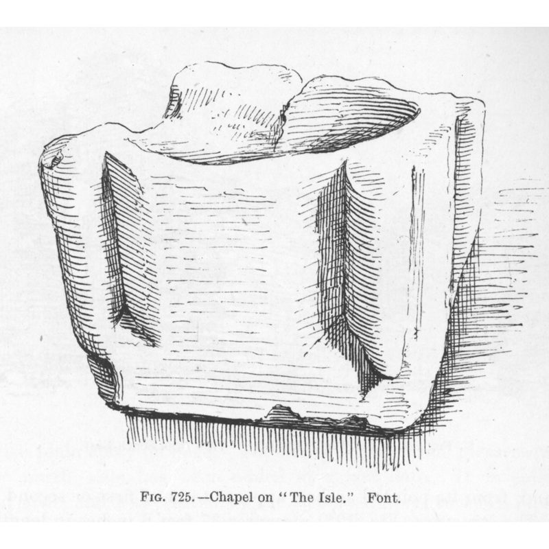 a shaft or vertical moulding at each angle of the square basin [cf. FontNotes]