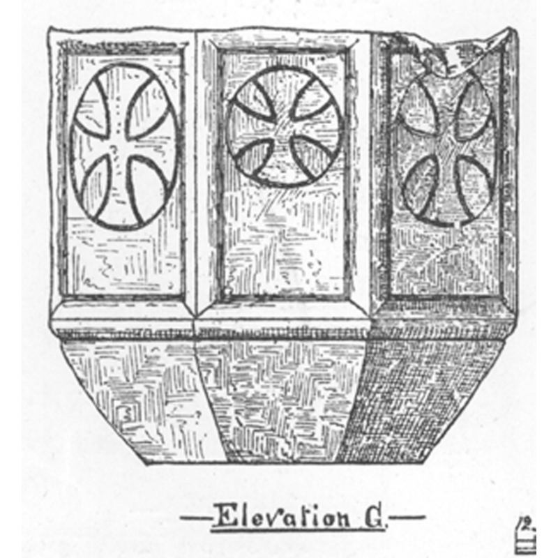 resembling Maltese crosses, of at least two different sizes, one on each of four side of the basin [cf. FontNotes]