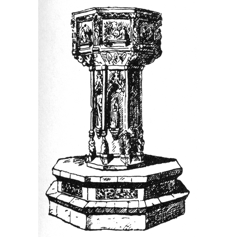 one on each of the eight panels of the underbowl