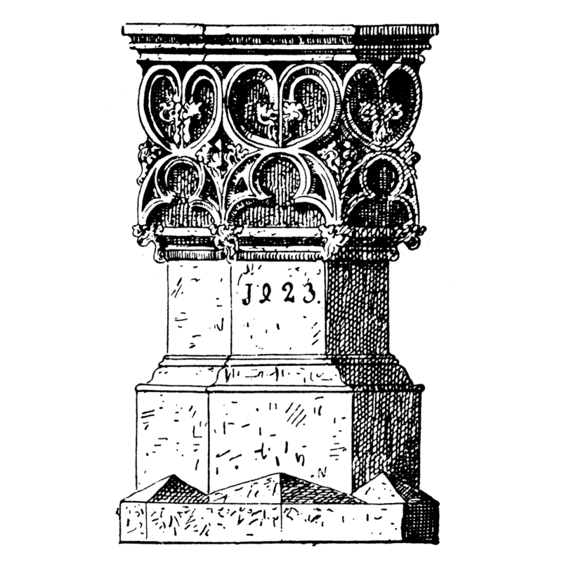 originally a baptismal font, now re-purposed as holy-water stoup in this church