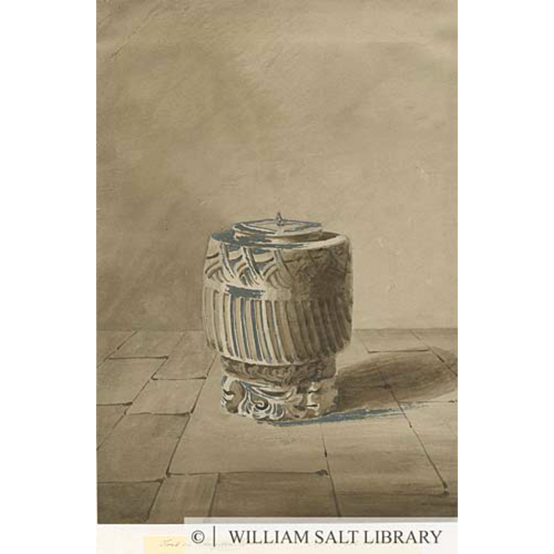 notice that at the time of this drawing [mid-19th century?] the foliated block rested directly on the ground