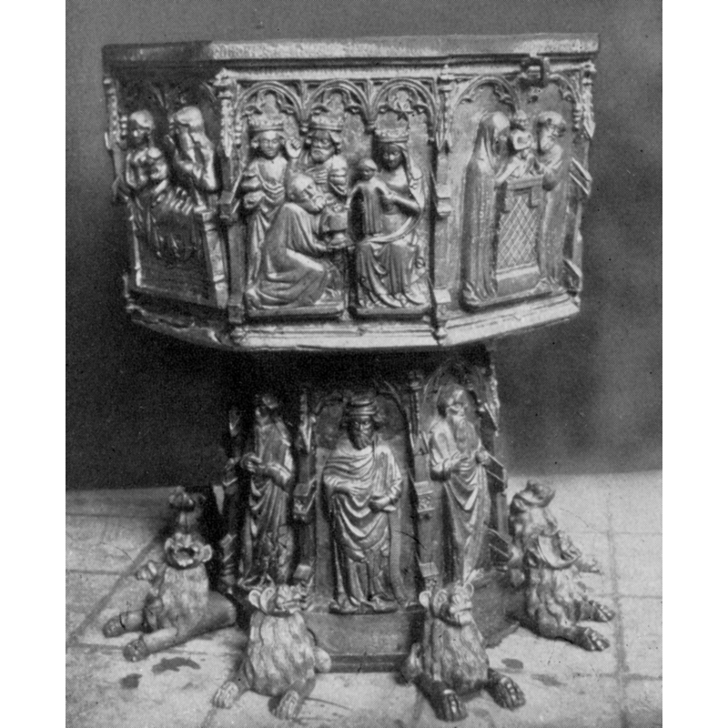 one at each angle of the lower base