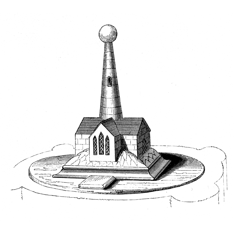the tower, at the transept, ends in a ball finial and serves as handle