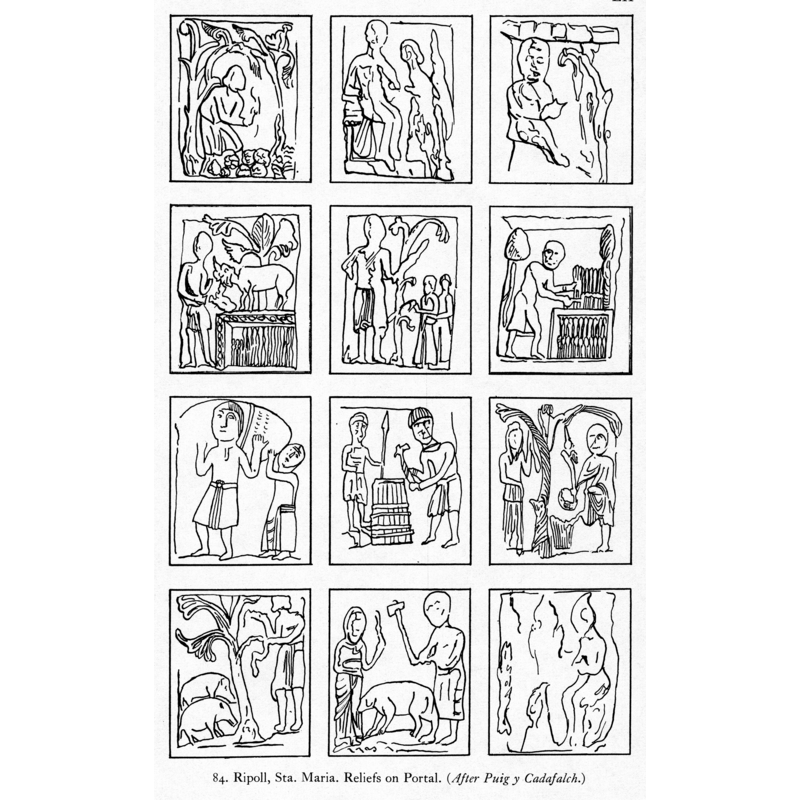 Reliefs on the portal of Santa Maria de Ripoll (Spain)