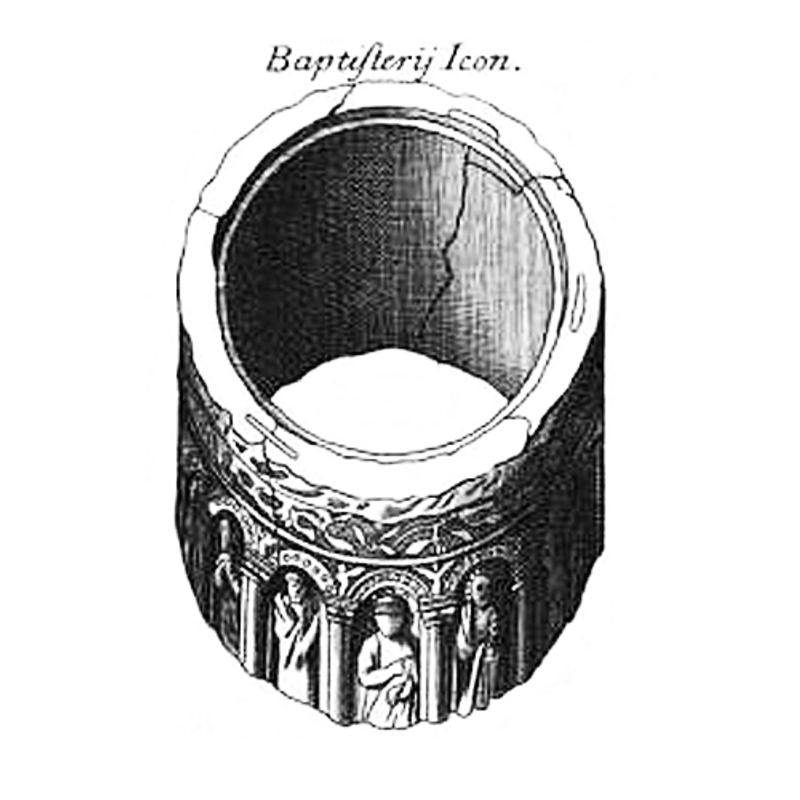 the engraving appears to show considerable damage, and the loss of the bottom of the basin