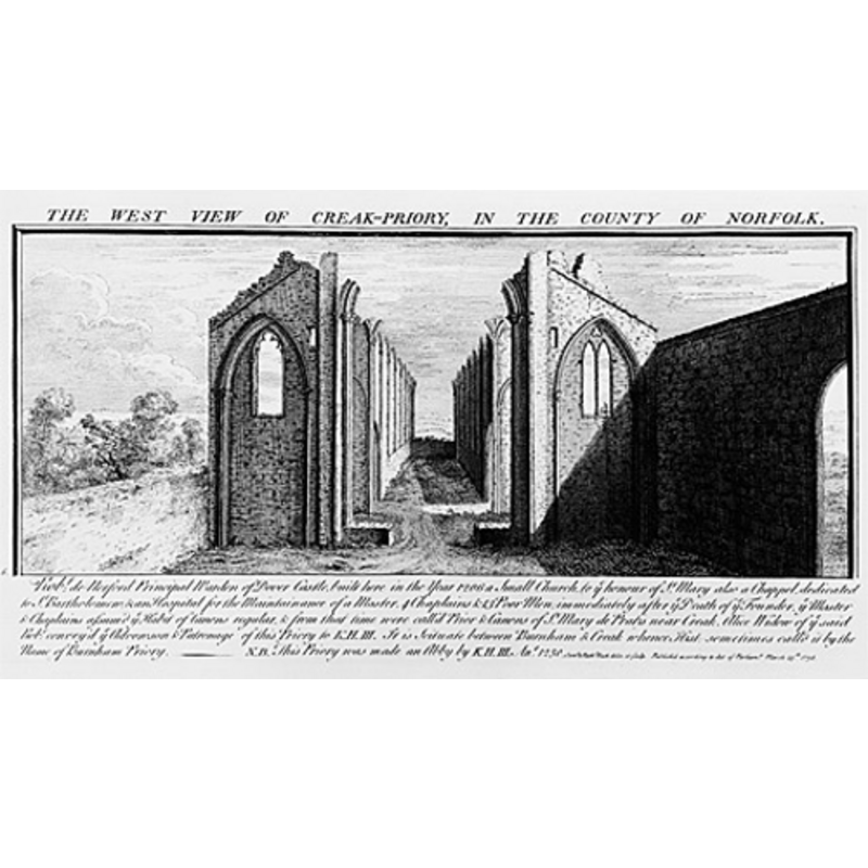 the ruins of the abbey church in a 1738 print