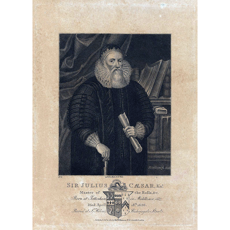 Sir Julius Caesar (1557 or 1558 - 1636), son of Giulio Cesare Adelmare (an Italian physician to Queen Mary and Queen Elizabeth, descended by the female line from the dukes of Cesarini) and his wife Margery Perient,
