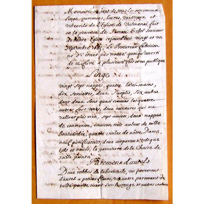 1685 inventory of church contents, p.1