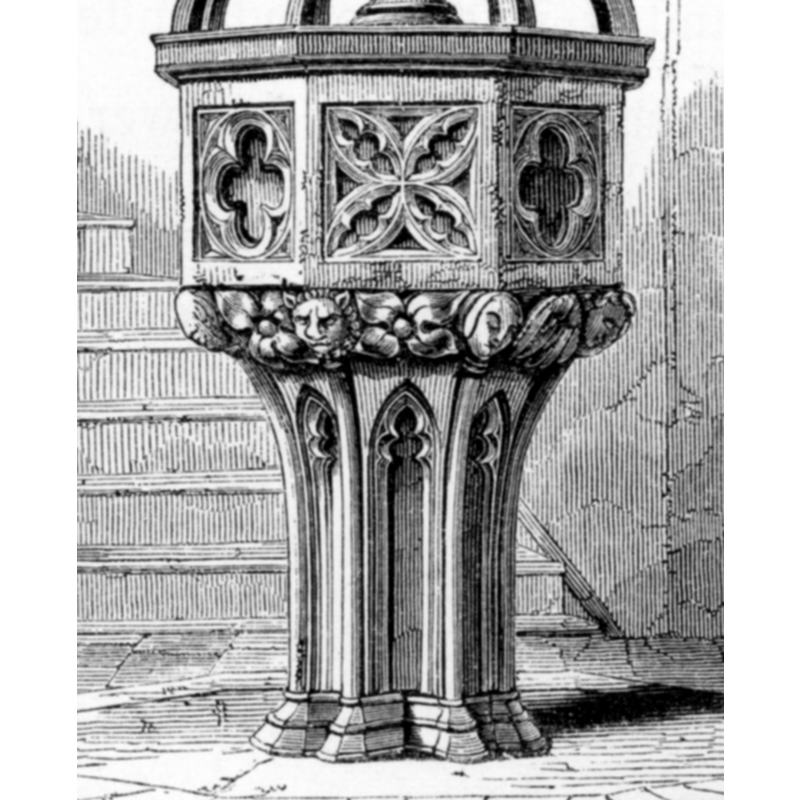 at least one, at one of the angles of the underbowl; the other heads are human