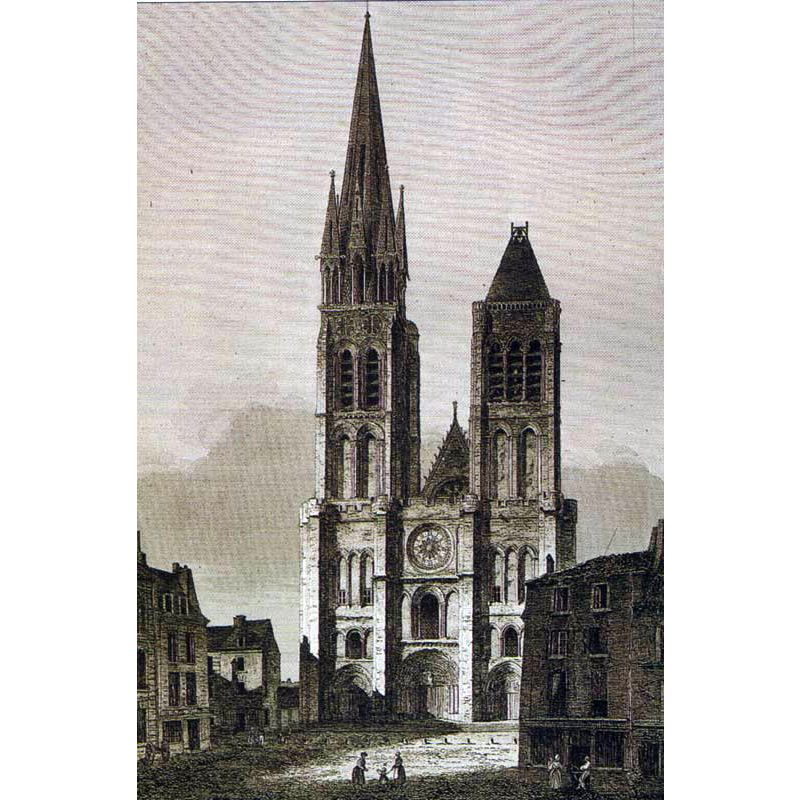 Photo caption: "West façade of Saint Denis, before the dismantling of the north tower (c.1844-1845)"