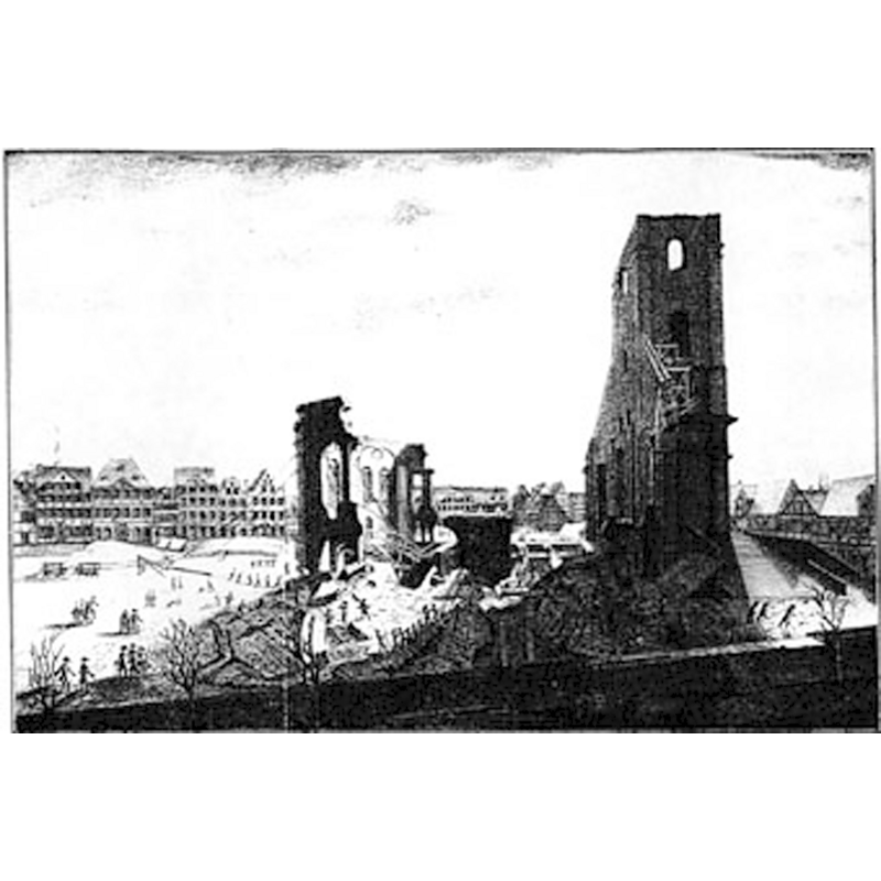 after the lightning stike of 1750 -- Image caption: "Die Kirche St. Michaelis in Hamburg, niedergebrannt nach einem Blitzeinschlag am 10. März 1750"