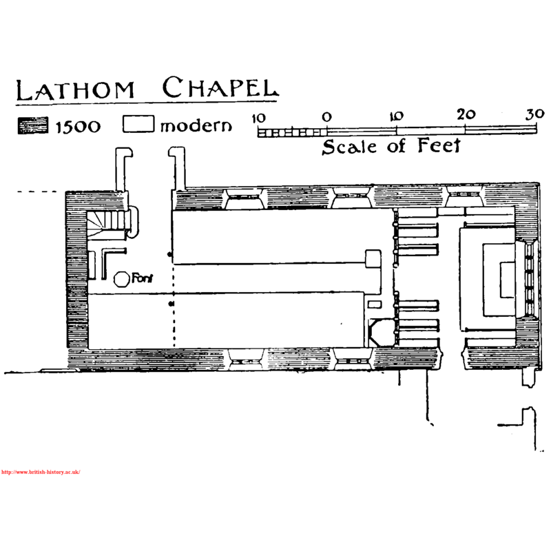 a font is noted at the west end of the nave