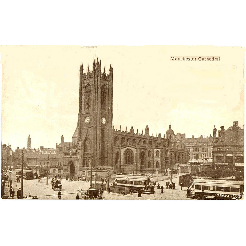 Photo caption: "With electric trams. Showing the "Old Curisoity Shop" in the right foreground registered 1903 "