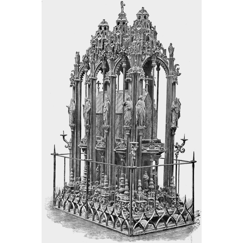 Source caption: "Monument of St. Sebaldus in the Sebalduskirche at Nuremburg, the masterpiece of Peter Vischer the elder and his sons, begun 1508, completed 1519, 1/25 of actual size. (Now Seemann's "Wandbilder".)"