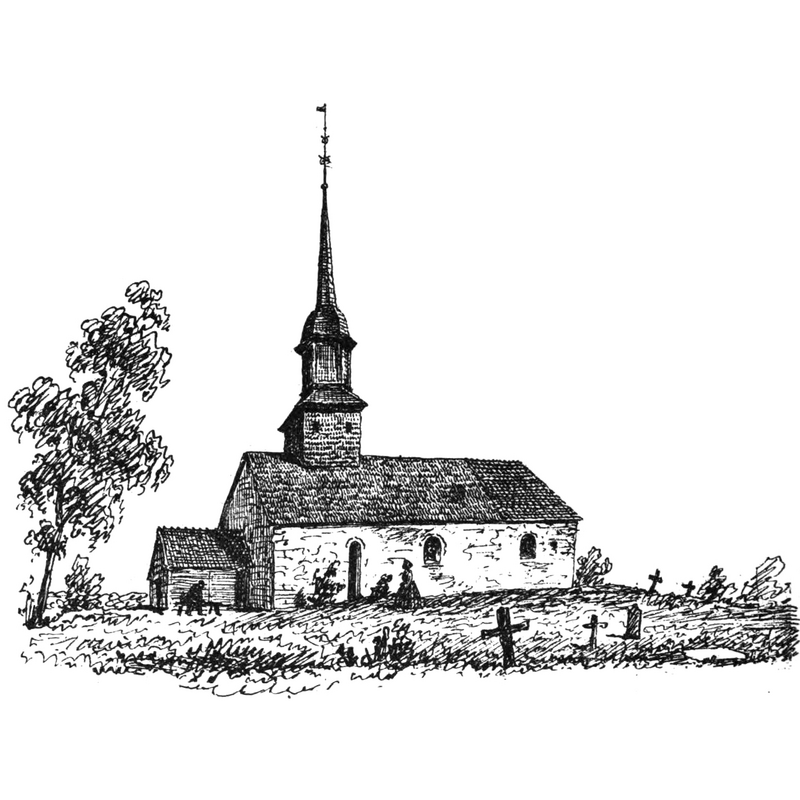 engraving by Pehr Arvid Säve showing the church ca. 1861