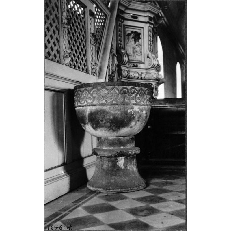 inside the church, by the pulpit