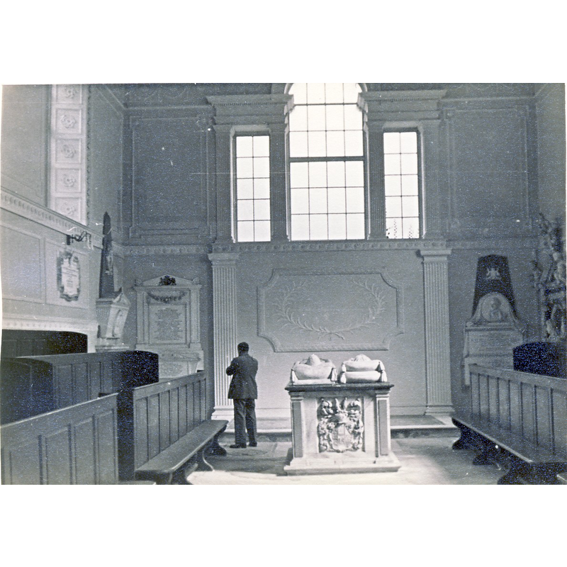 Source caption: "This photograph of Charles Lamb in the Chapel was taken shortly after his brother Samuel Lamb bought Compton Verney in 1933."