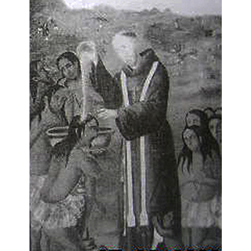 baptismal scene showing Fray Francisco Lorenzo, founder of the first church at Oztoticpac, and later martyred in Etzatlan between 1541 and 1543 [source: Richard D. Perry (200) [www.colonial-mexico.com/West Mexico/West pix/etz pix/etz lorenzo.jpg] [accessed 7 March 2015]