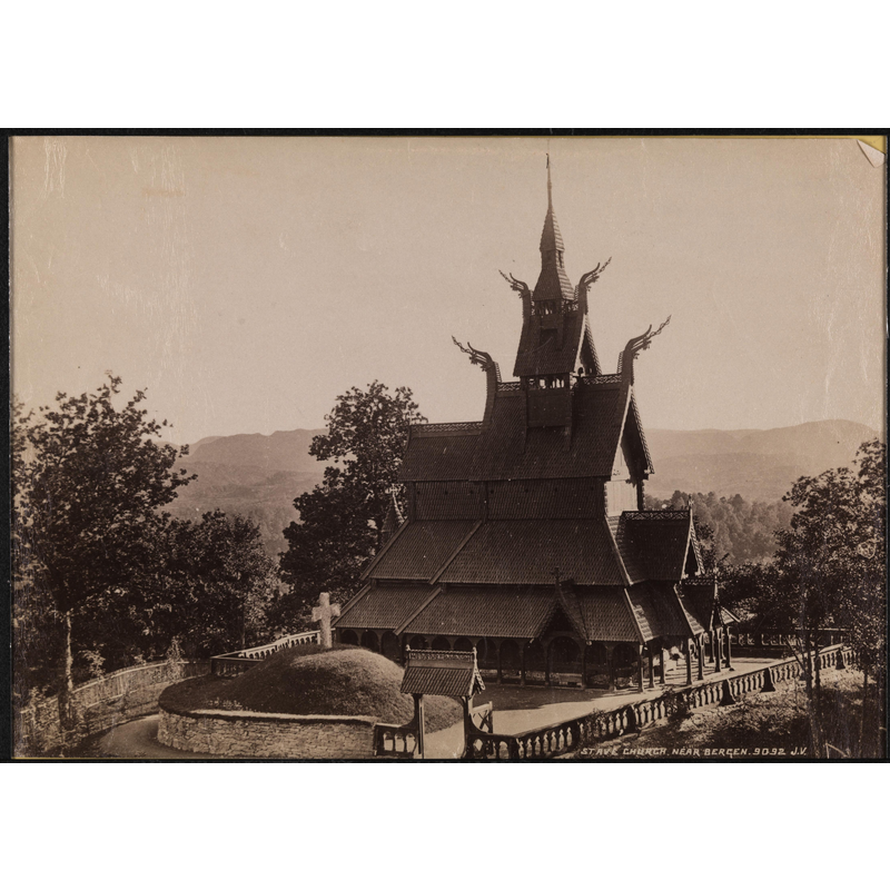 the old church from Fortun soon after it was re-built in Fantoft, Bergen