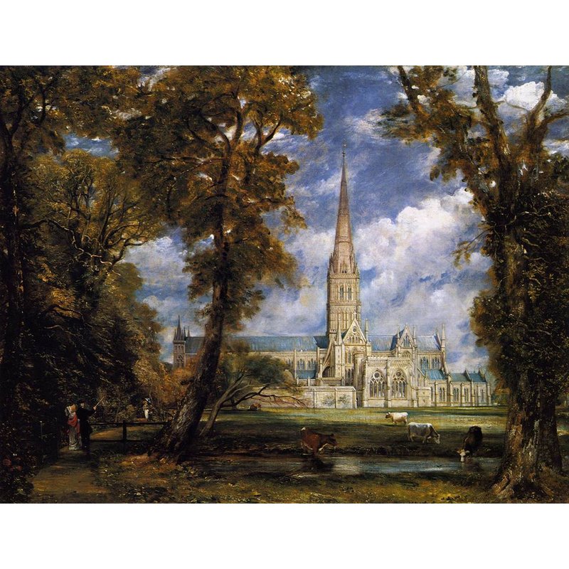 "Salisbury Cathedral from the Bishop Grounds" by John Constable (1776-1837); there is one other painting of the cathedral by Constable [www.nationalgallery.org.uk/paintings/john-constable-salisbury-cathedral-and-leadenhall-from-the-river-avon] [accessed 8 September 2015]