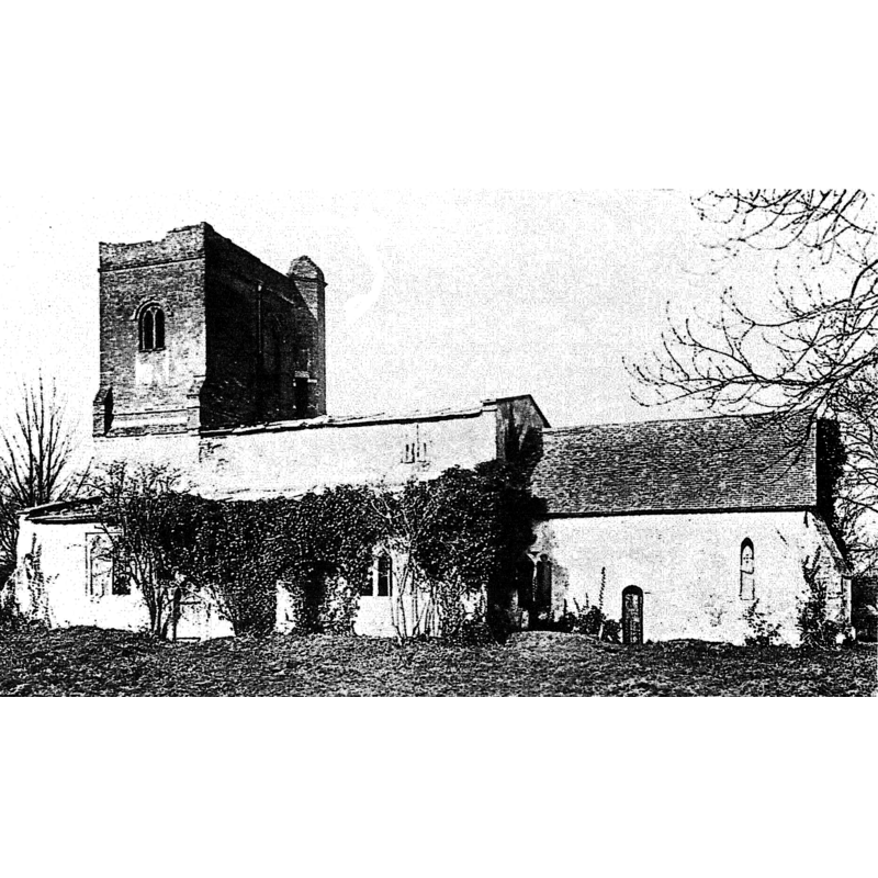 Source caption: "The derelict old church of St Mary the Virgin as it was in the late 19th century."