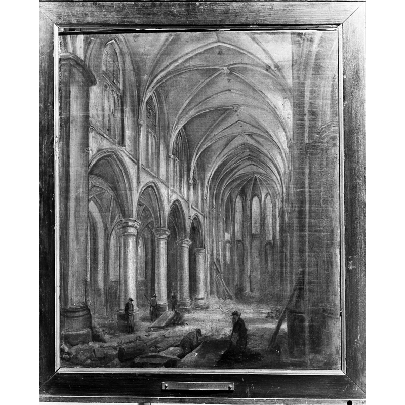 Source caption: "Bonnefantenmuseum: Schilderij van het interieur van de Sint Nicolaaskerk tijdens de afbraak in 1838, door Alexander Schaepkens" ["Bonnefantenmuseum: Painting of the interior of the St. Nicholas Church during the demolition in 1838, by Alexander Schaepkens" [Google Translate]]