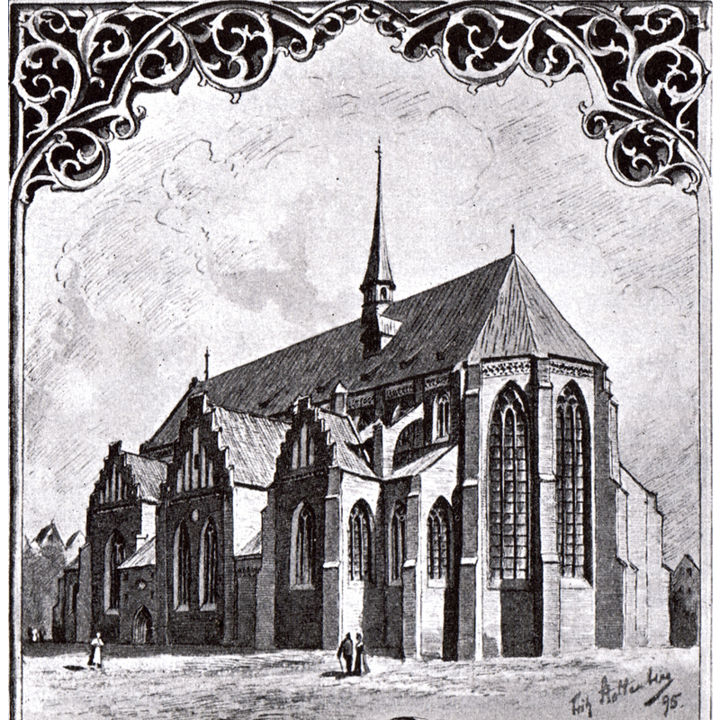 Source caption: "Die Marienkirche (Domkirche) in Hardersleben, Zeichnung von Fritz Stoltenberg ca. 1895"