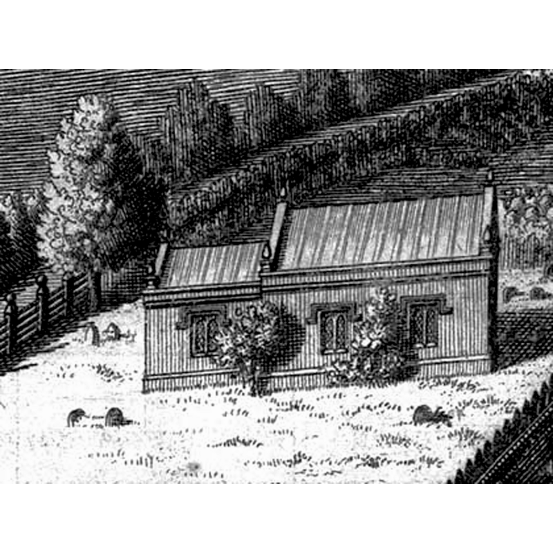 Source caption: "Saint James, Boarstall, 1695. The church was rebuilt after tne civil war. It was repaired in 1818. It now has buttresses, the lead roof has been replaced with slates and the windows in the chancel have been filled in."