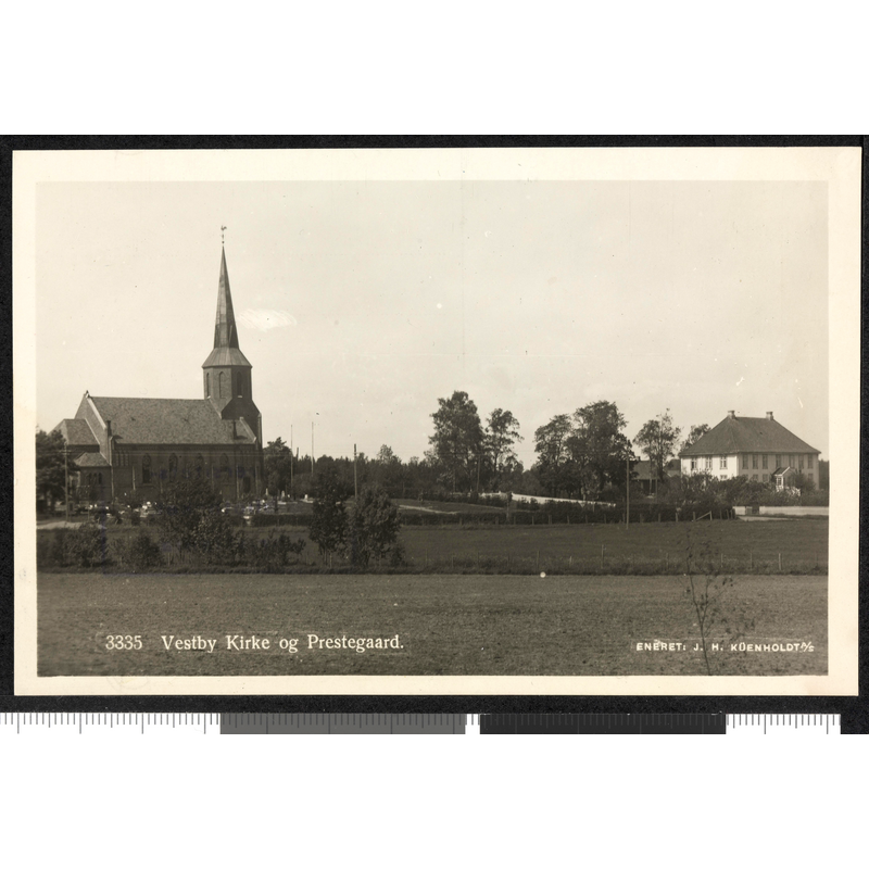 Source caption: "3335 Vestby Kirke og Prestegaard" [NB: undated photograph, probably early-20thC]