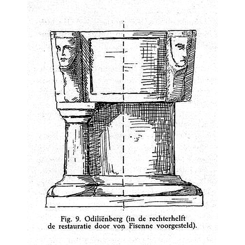 Source caption: "Odiliënberg (In the rechterhelft de restauratie door von Fisenne voorgesteld" [NB: the restoration suggested is in the left half]