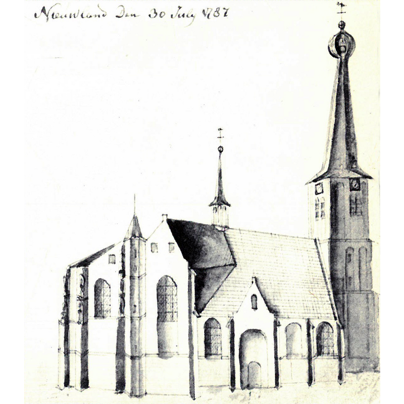 artist's rendering of the old 'poldkerk' dated 30 July 1787; the building was demolished in 1857