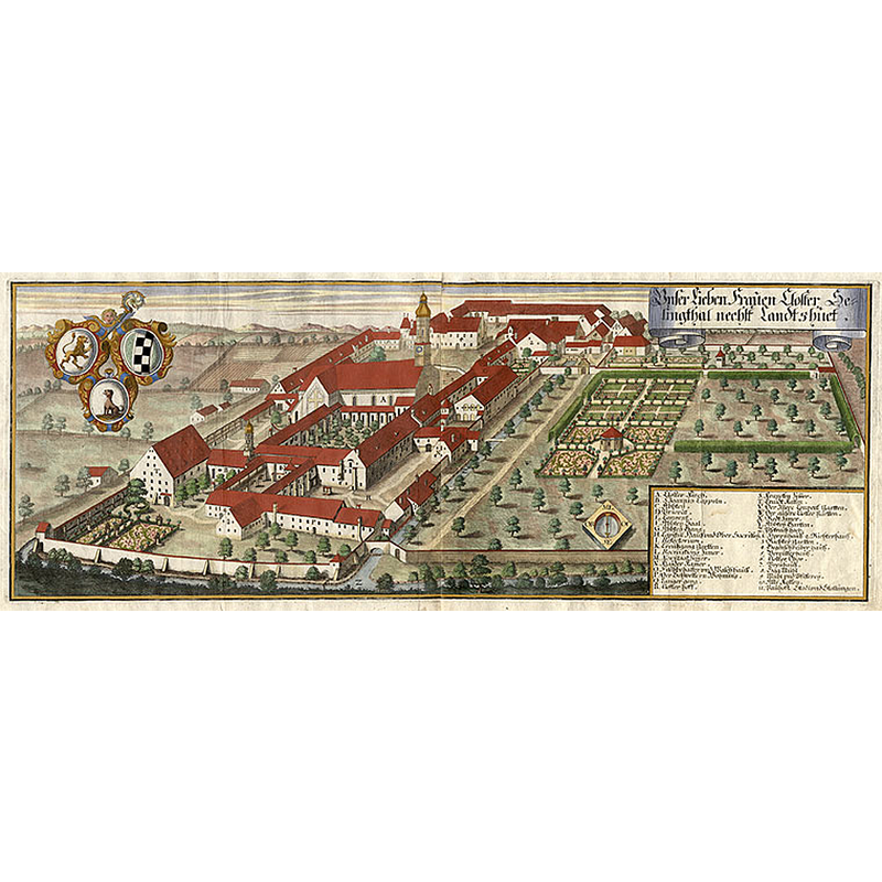 Source caption: "Color engraving of Selingthal Abbey by Michael Wening (1645-1718) from Historico-Topographica Descriptio. Published by Johann Lucas Straub, Munich 1701-26."