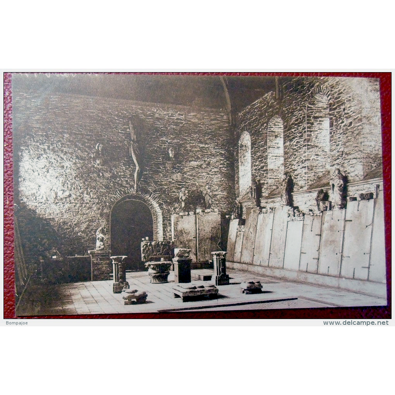 the undated postcard shows the west end of the interior of the former refectory being used as lapidary museum