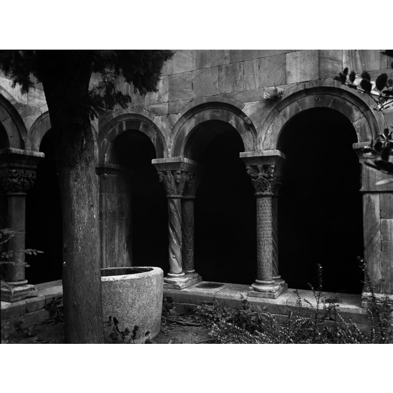 notice the font (?) in a corner of the cloister [ca. 1900?]