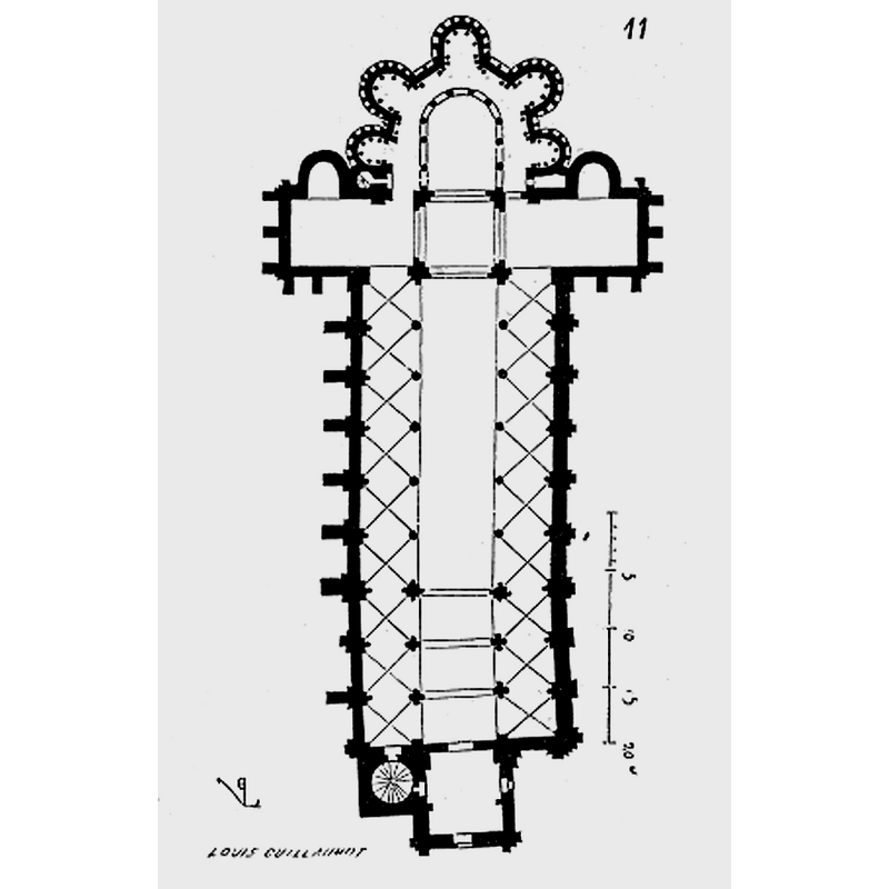 Source caption: "Plan de l'église de Saint-Savin. Issu du Dictionnaire raisonné de l'architecture française du XIe au XVIe siècle, par Eugène Viollet-Le-Duc, 1856."