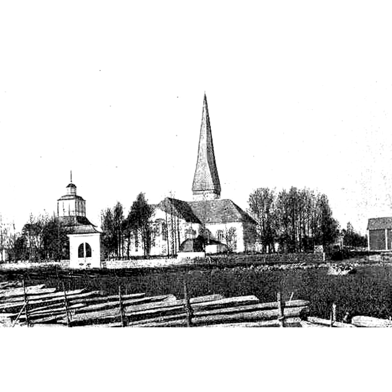 the bell tower is the detached building on the left