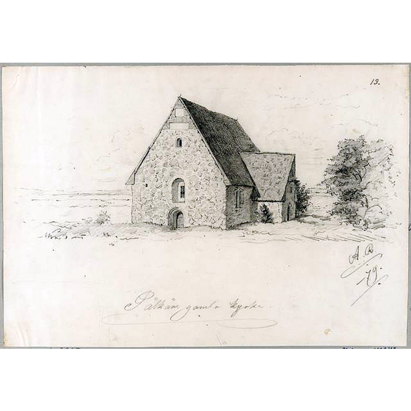 the old church was already disused by this time (1879); the roof would collapse in a storm a few years later, in 1890, and was never repaired