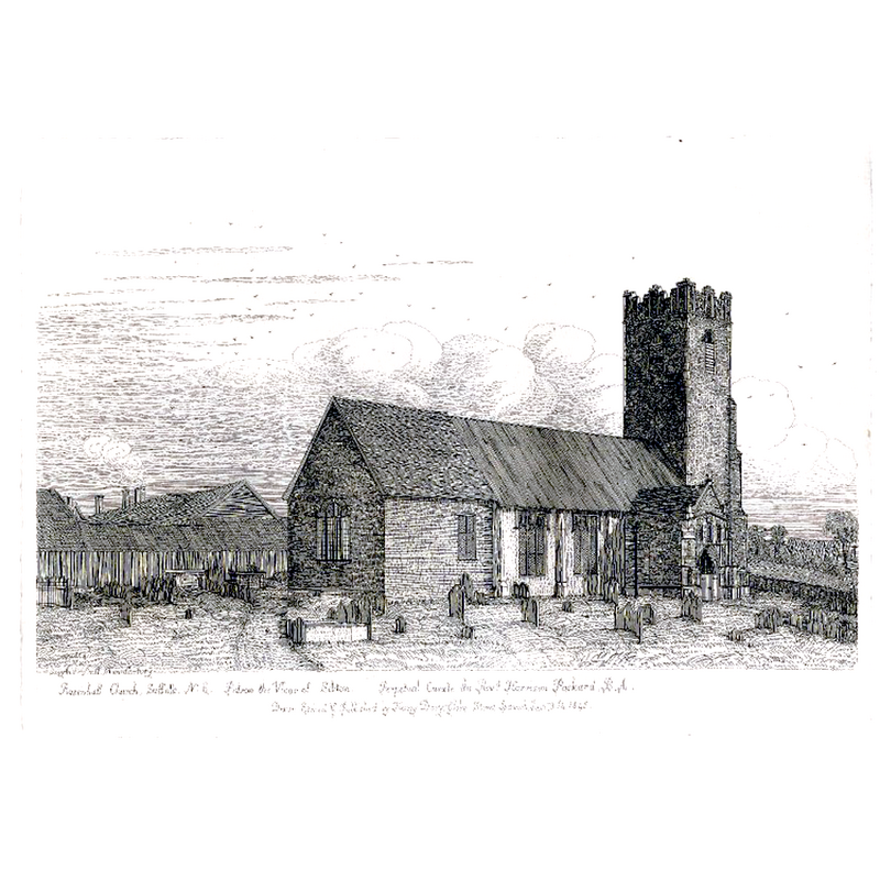 Source caption: ""Peasenhall Church, Suffolk, North East," etching, by the British printmaker Henry Davy. 181 mm x 257 mm. Courtesy of the British Museum, London."