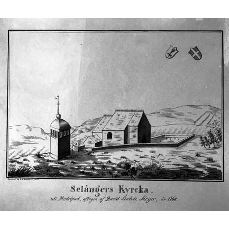drawing of the ruins of the old church in 1760