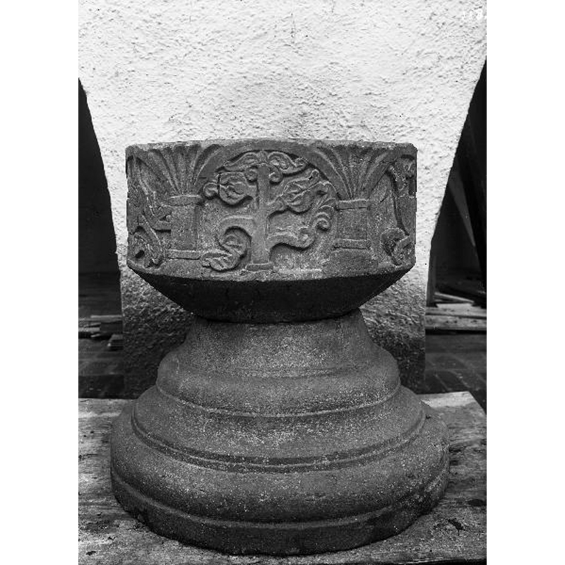 several of the fonts of churches in the area were photographed at the time with this background, obviously when the fonts had been removed from the churches [and the churches themselves were being renovated?]