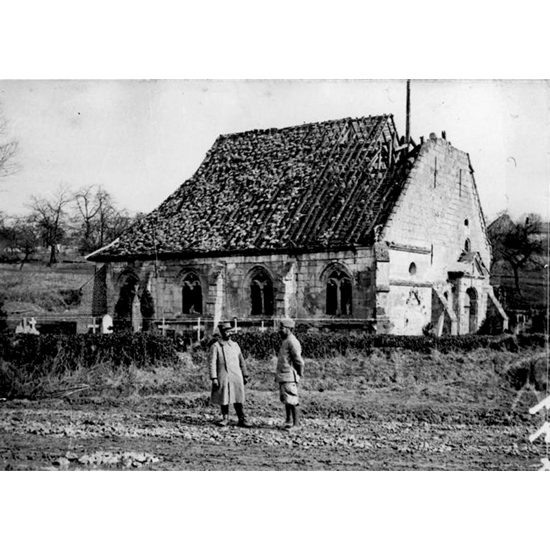 the damaged church in March 1917