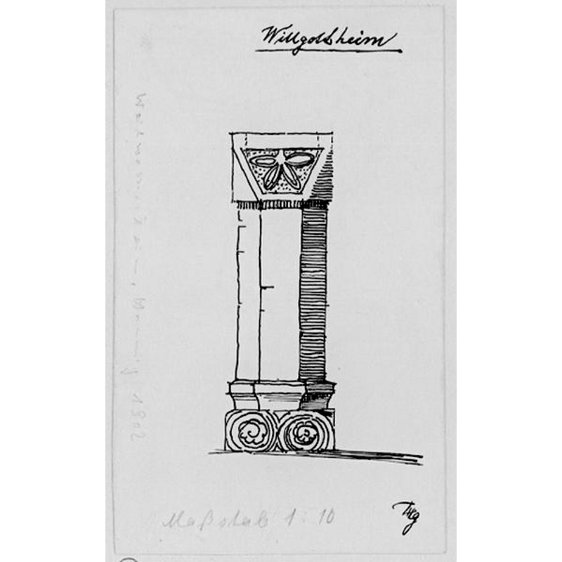 a 1902 drawing by Henri Hannig of the stoup now in the MOND, Strasbourg