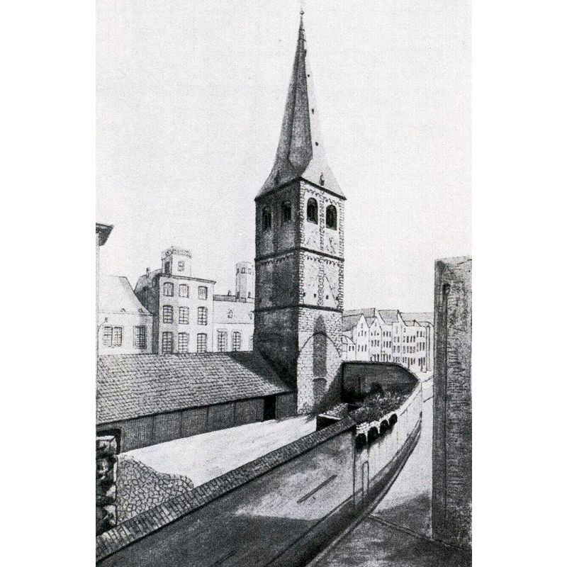 Source caption: "Klein St. Martin, etwa 20 Jahre nach dem Abbruch des Kirchenschiffes. Köln um 1844".