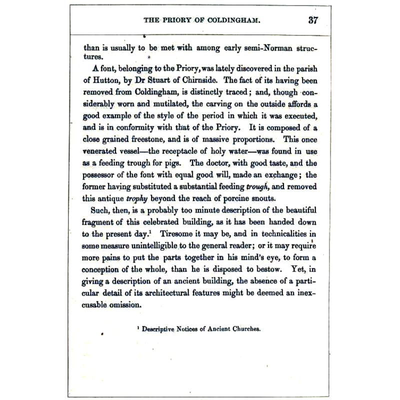 description of the priory font in Hunter (1858)