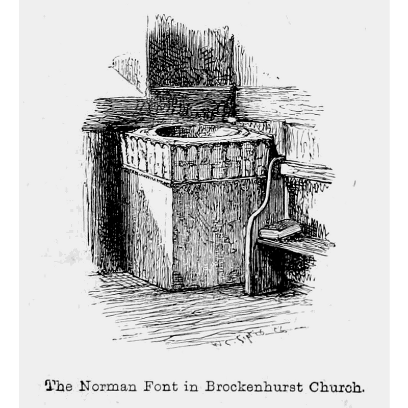 Source caption: "The "Norman Font in Brockenhurst Church" -- notice the base at the time