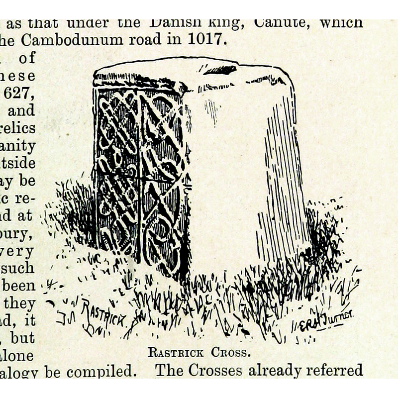 Source caption: "Drawing of base of Norman cross in churchyard of St Matthew, Rastrick."