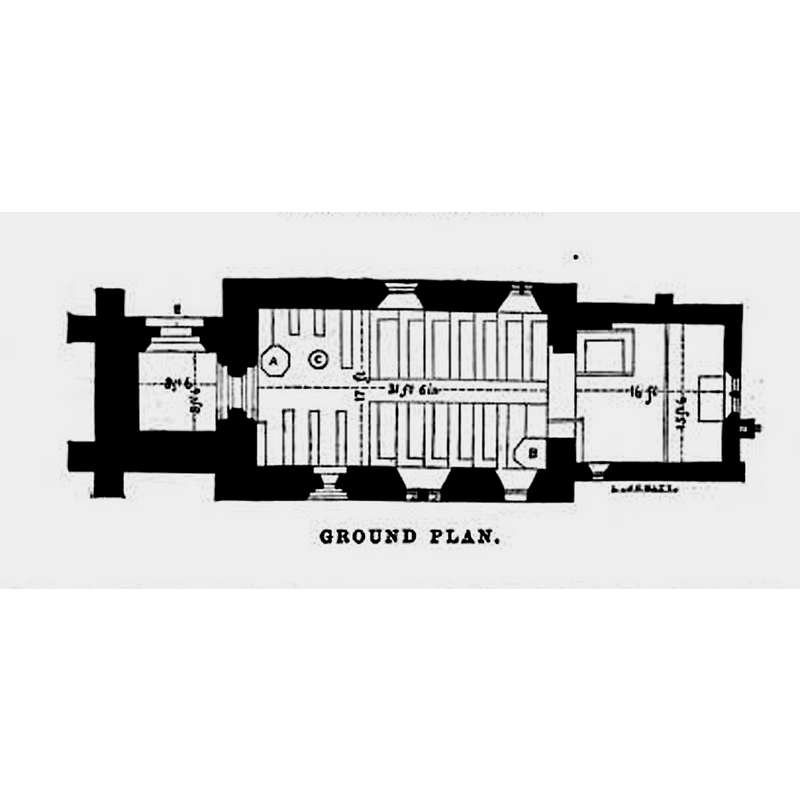 the plan corresponds to the Church of St Giles just before its demolition in 1861; the font is coded with the letter A in the plan, and the octagonal shape of the drawing is correct, according to Hewitt [cf. FontNotes]