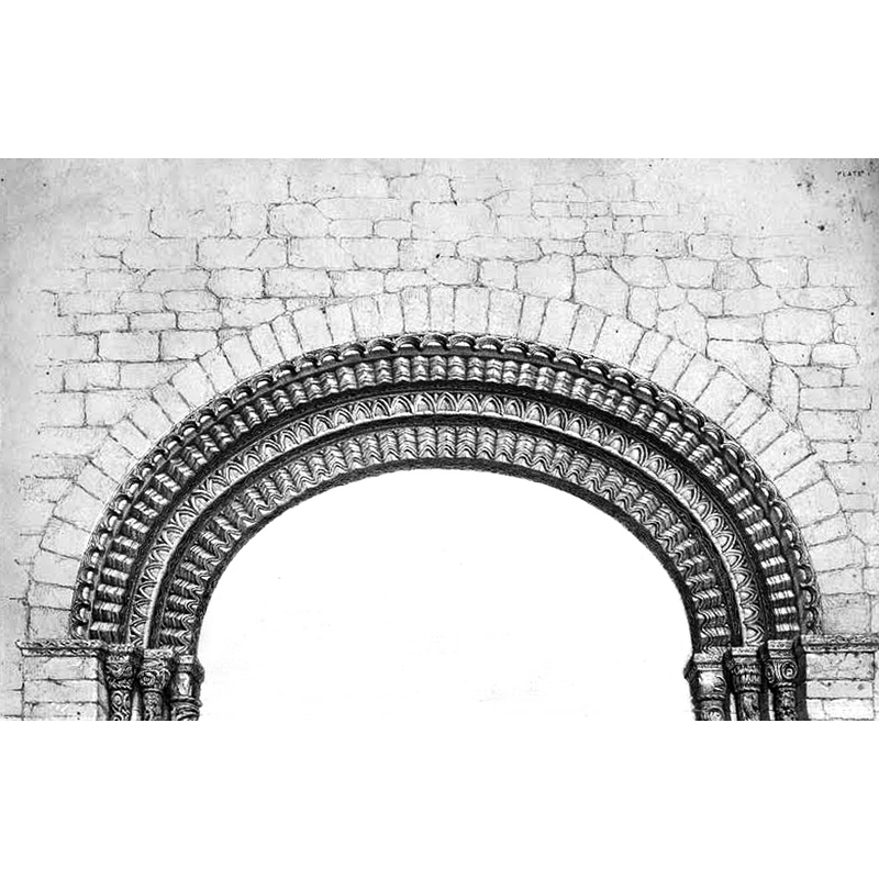 arch of the former Norman church at Shobdon, set as the centre arch in the 18thC garden folly