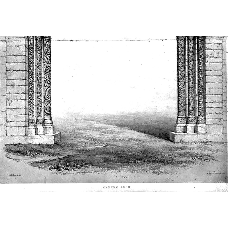arch of the former Norman church at Shobdon, set as the centre arch in the 18thC garden folly
