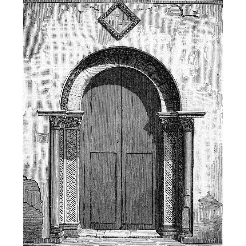Source caption: "Messina: porta della chiesa di Sant’Annunziata de Catalani (xilografia di Barberis 1892)."